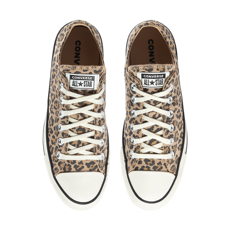 Leopard-print canvas low-top sneakers with lace-up eyelets and Converse All Star tongue