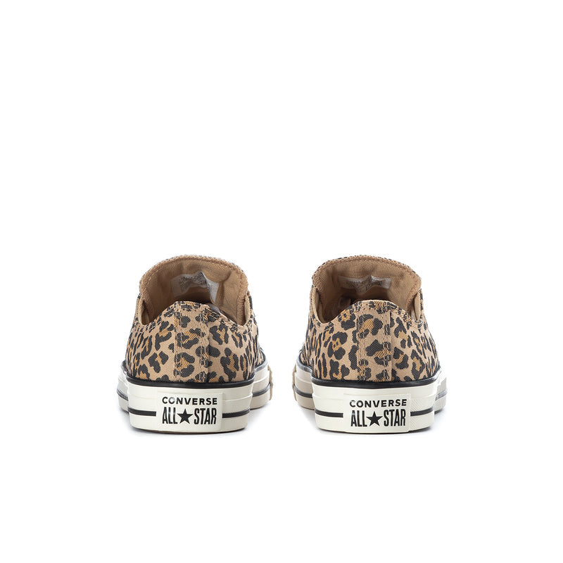 Leopard-print canvas low-top sneakers, rear view with Converse All Star heel patch