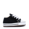 Black infant high-top sneakers with white laces and white toe cap