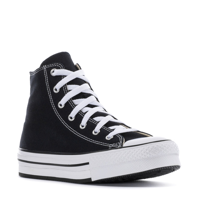 Youth Chuck Taylor high-top platform sneaker, black canvas, white laces, thick sole