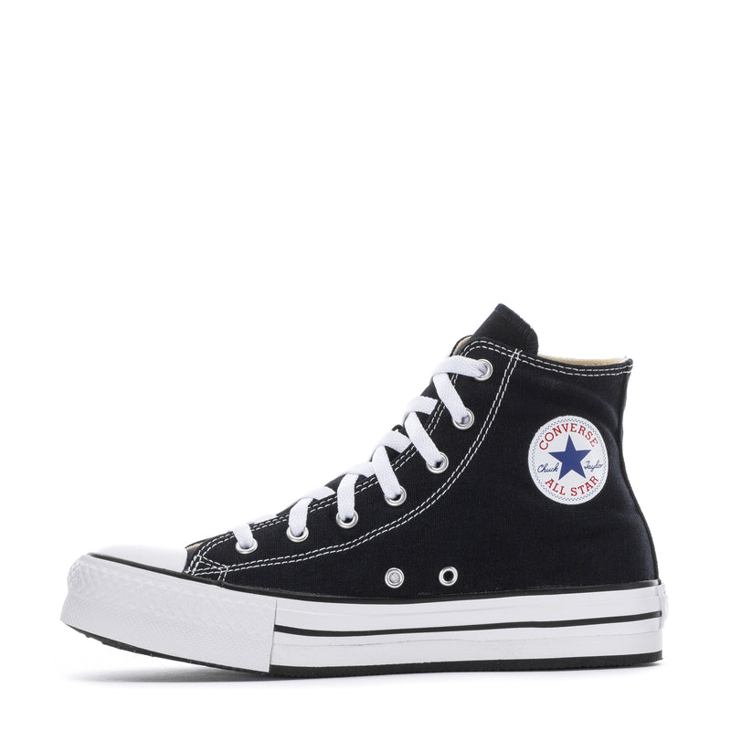 Youth Chuck Taylor high-top platform sneaker with Converse patch, black canvas