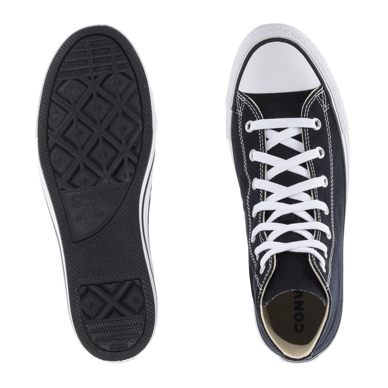 Youth Chuck Taylor platform sneaker pair: black outsole tread and Converse logo tongue