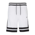 Men's basketball shorts, white with black trim, drawstring elastic waist, 10-inch