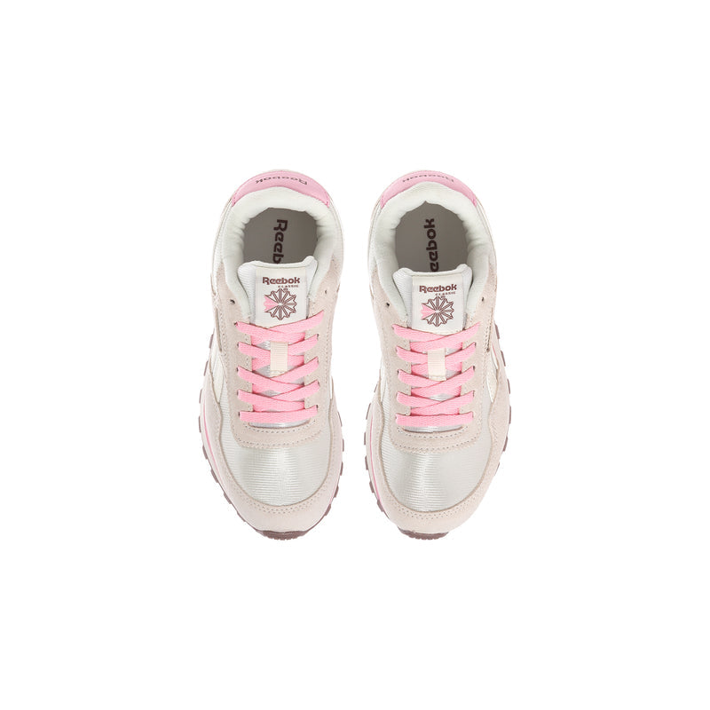 Kids' Reebok sneakers with pink lace details, tongue and inner lining close-up