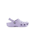 Kids' lavender clog with adjustable strap and perforated upper, slip-on style
