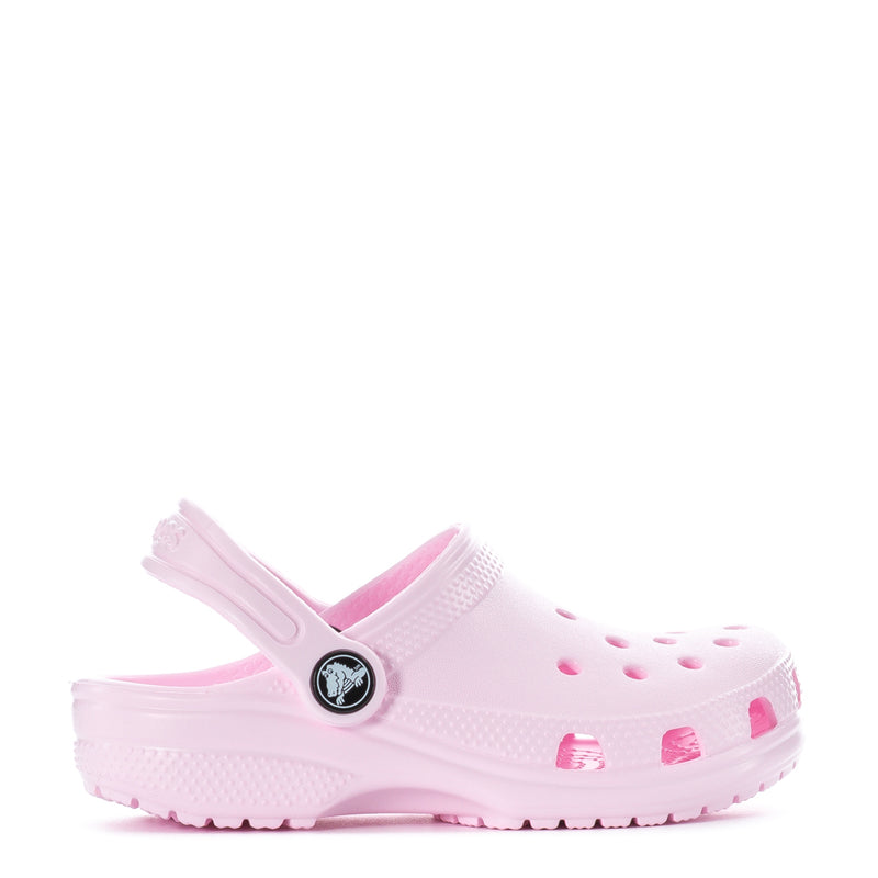 Kids' Crocs classic clog in Pink Milk, perforated upper and side strap detail