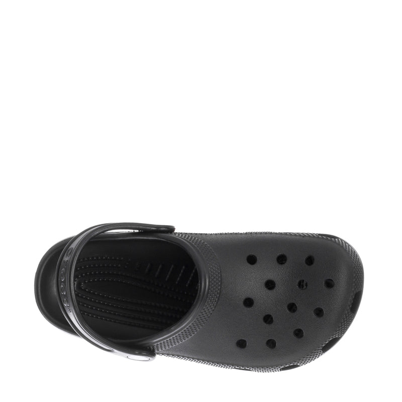 Kids' black clog upper with perforations and visible footbed opening