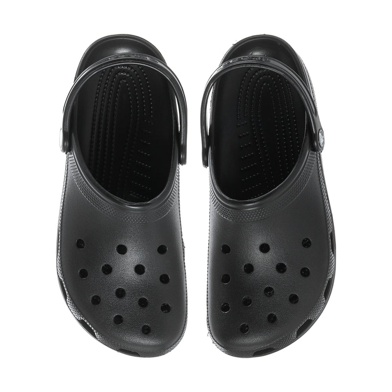 Pair of black men's clogs, perforated slip-on design with heel strap
