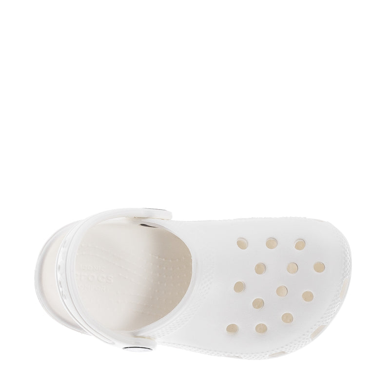 White toddler clog inner view with vented upper and side openings