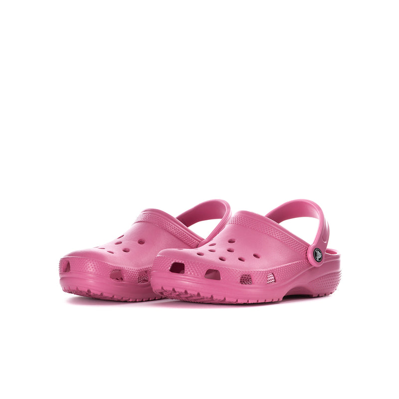 Youth pink clog, side view with perforations and comfort-style ankle strap