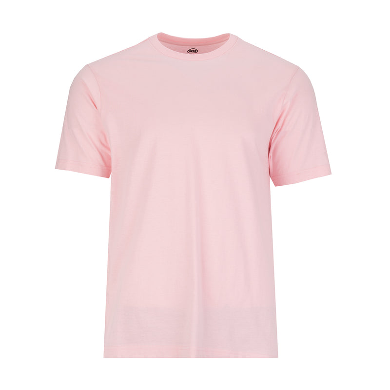 Men's pink crew neck T-shirt, short sleeves, front view