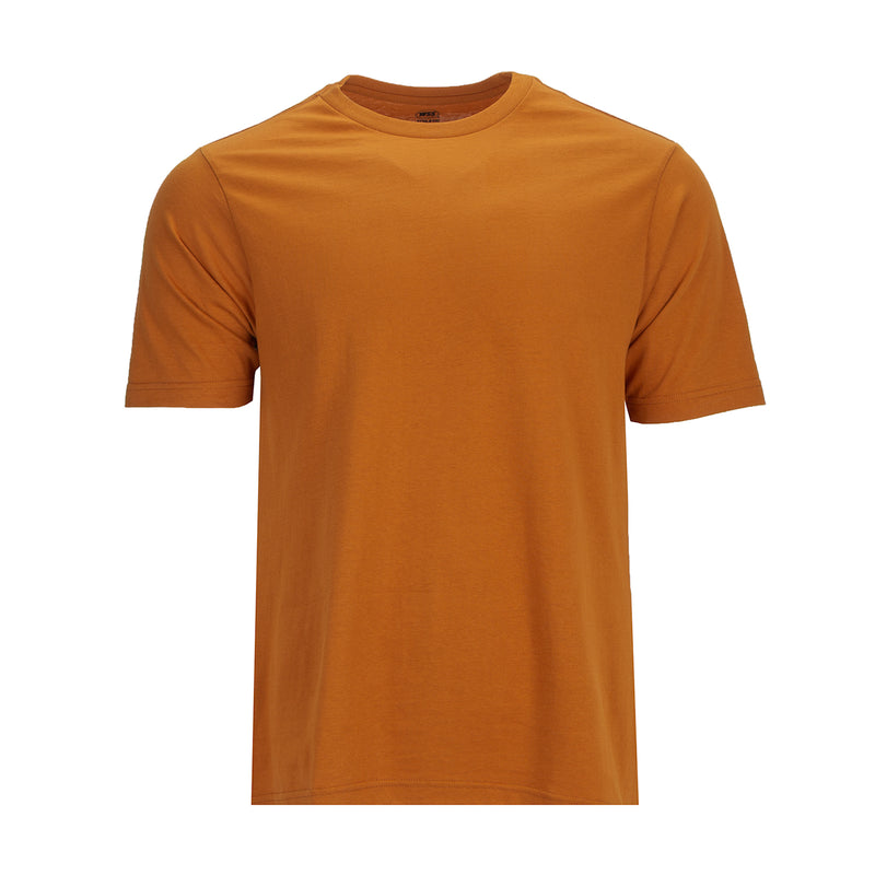 Men's crew-neck T-shirt in pumpkin spice orange, short sleeves, front view