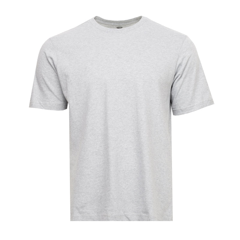 Men's heather gray crew-neck T-shirt, short-sleeve plain front, flat lay
