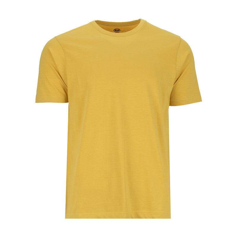 Men's crew neck short-sleeve T-shirt in mustard-gold, front view