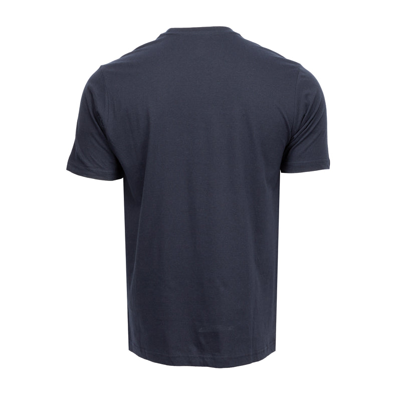 Men's navy crew-neck t-shirt, short sleeves, back view
