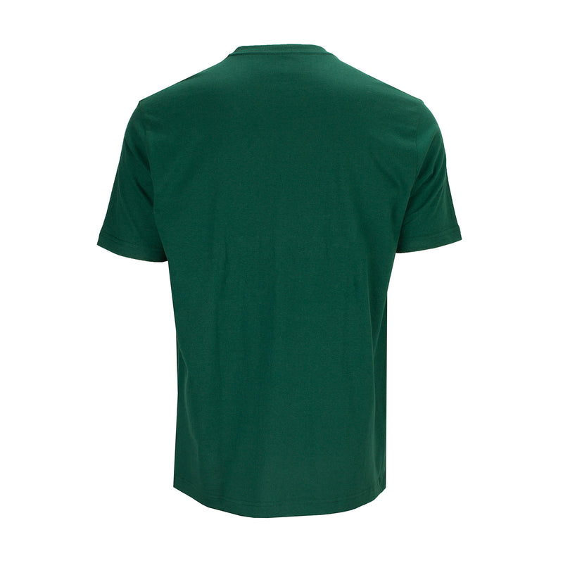 Men's crewneck tee in rainforest green, back view