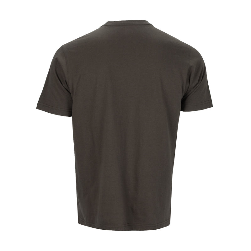 Men's crew-neck T-shirt in dark brown, back view, short sleeves