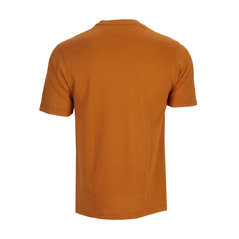 Men's crew-neck T-shirt in pumpkin spice orange, short sleeves, back view