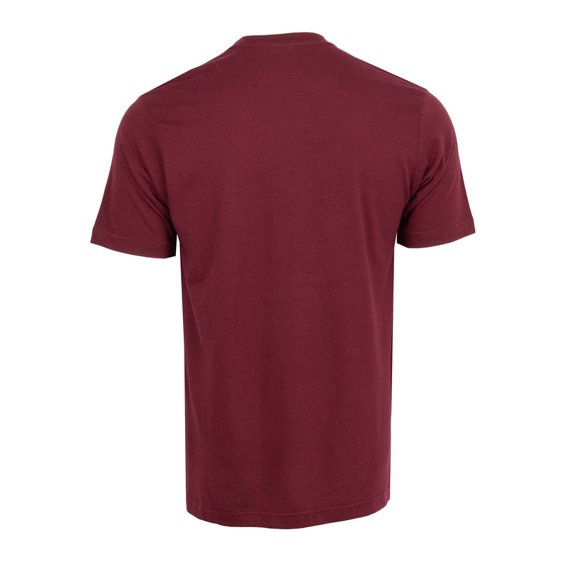 Men's dark cherry crewneck t-shirt, short sleeves, straight hem (back view)