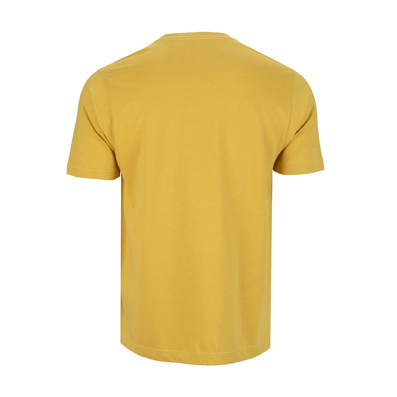Men's crew neck short-sleeve T-shirt in mustard-gold, back view