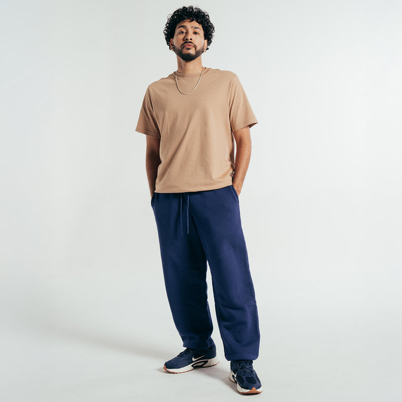 Men's hemp tan crew neck T-shirt, relaxed fit with short sleeves