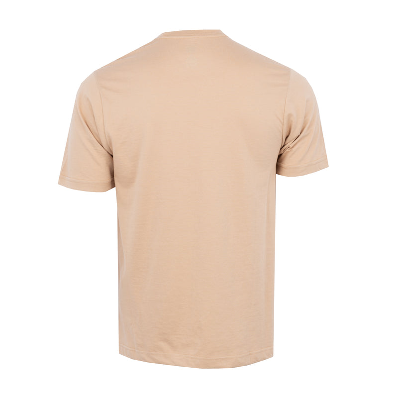 Men's hemp tan crew neck T-shirt, back view with short sleeves