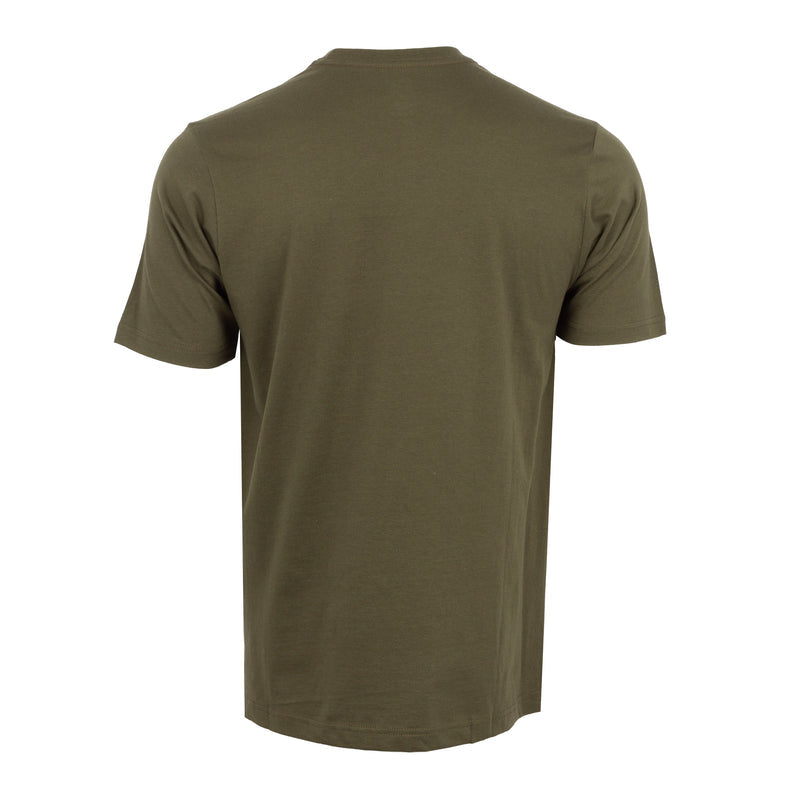 Olive men's crew-neck T-shirt, back view, short sleeves
