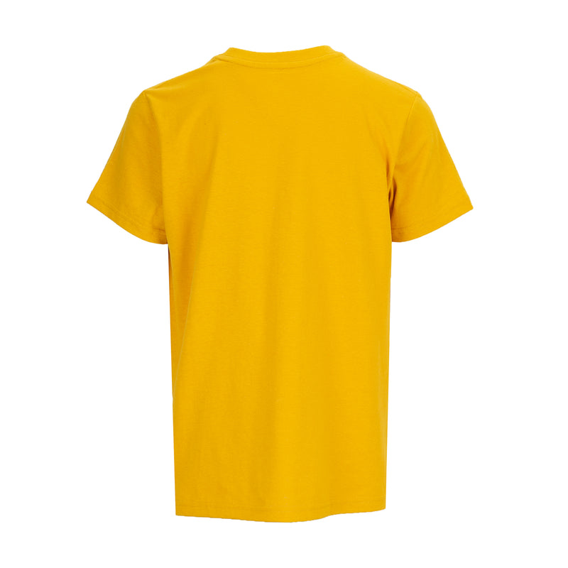 Youth crew neck T-shirt in golden yellow, short sleeves, back view