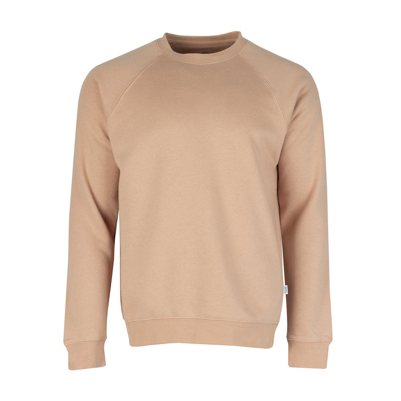 Men's hemp fleece crew sweatshirt, beige tan raglan sleeves