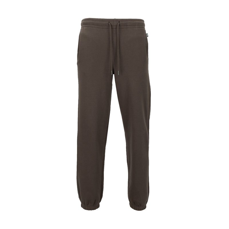 Men's fleece jogger pants in dark coffee brown, drawstring waist and tapered cuffs