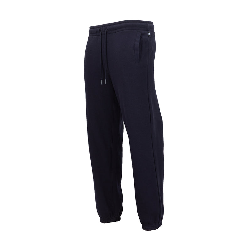 Men's fleece jogger pants dark blue with side pocket and drawstring waist, cuffed hem