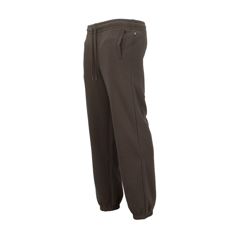 Men's fleece jogger pants, dark coffee brown, side pockets and tapered ankle cuffs