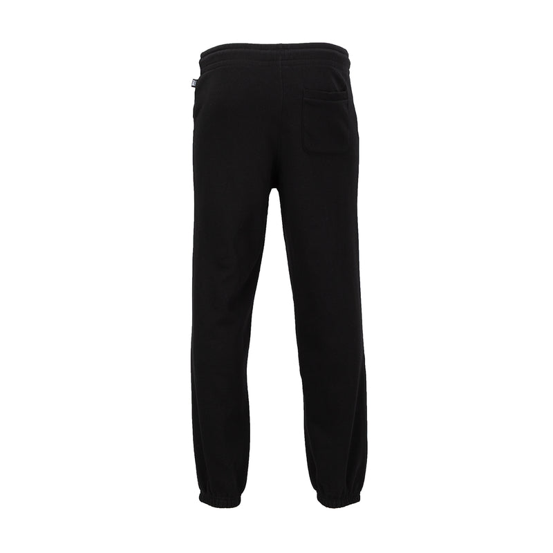 Men's black fleece jogger pants with back pockets and tapered elastic cuffs