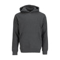 Men's pullover fleece hoodie, charcoal heather gray, front hood and kangaroo pocket