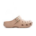 Blush women's clog with metallic square buckle and perforated ventilation holes
