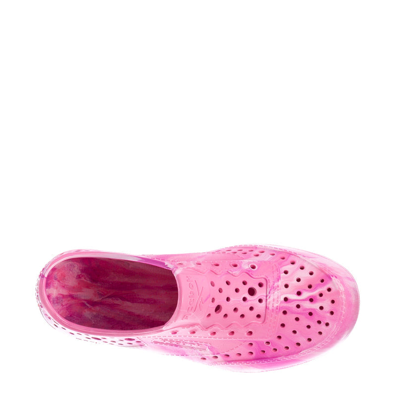 Kids' pink perforated slip-on sneaker with textured insole visible