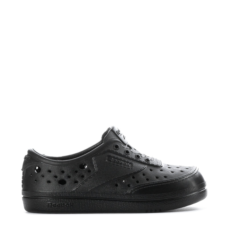 Black toddler lace-up sneakers with perforated leather-look upper and rubber sole