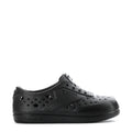 Black toddler lace-up sneakers with perforated leather-look upper and rubber sole