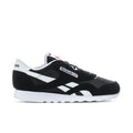 Men's black and white low-top Reebok sneakers, lace-up with side stripes