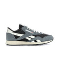 Men's nylon sneaker, black and dark gray with white stripes and lace-up.