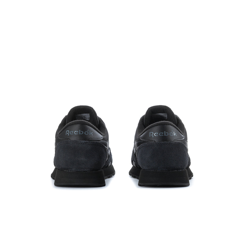 Men's black Reebok low-top lace-up sneakers, heel view with Reebok branding