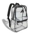 Transparent backpack with black straps, clear front and adidas logo