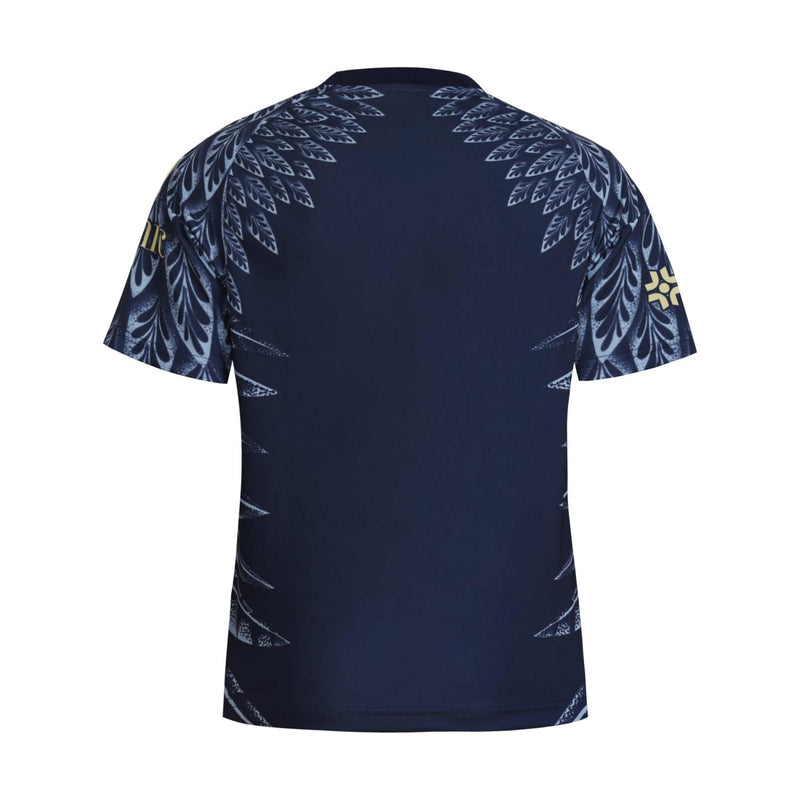 Youth Club America away jersey, navy with allover leaf pattern on back