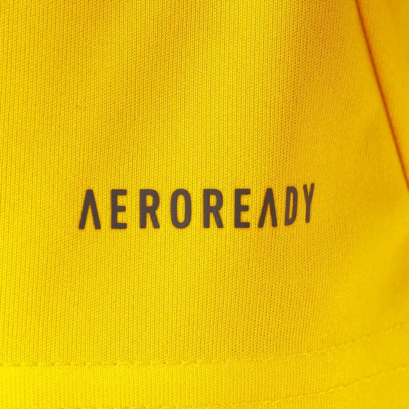 AERO READY text on yellow jersey fabric