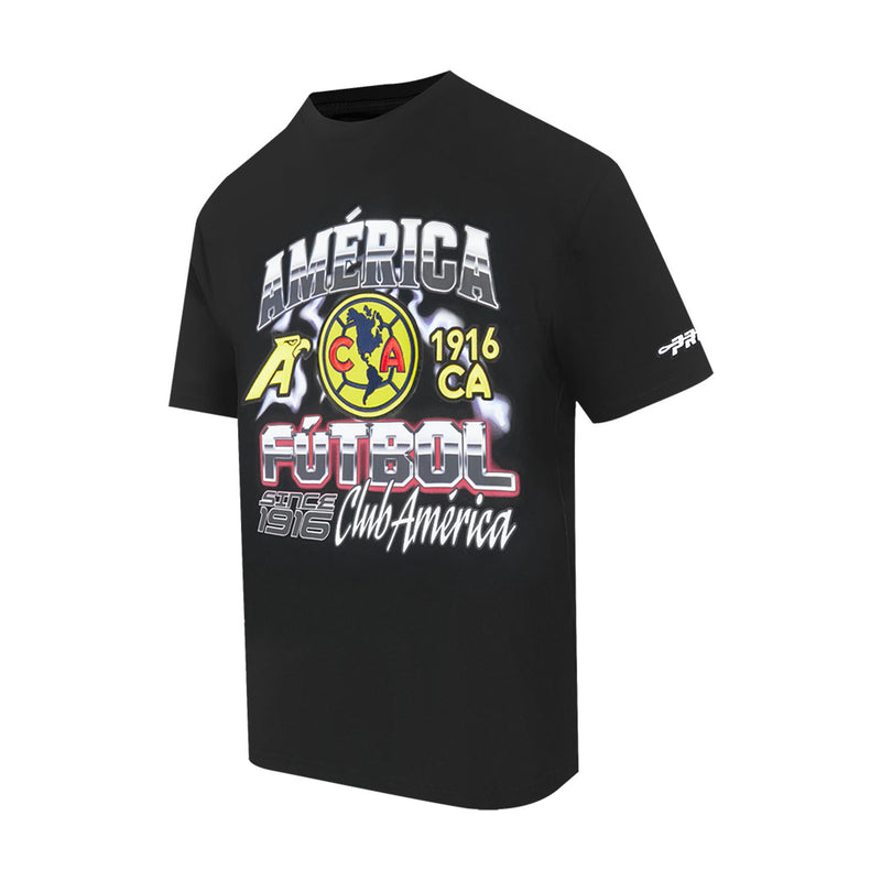 Black men's soccer T-shirt with centered Club America crest and Futbol graphic