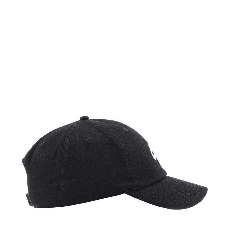 Black strapback cap with small side Nike swoosh and curved brim