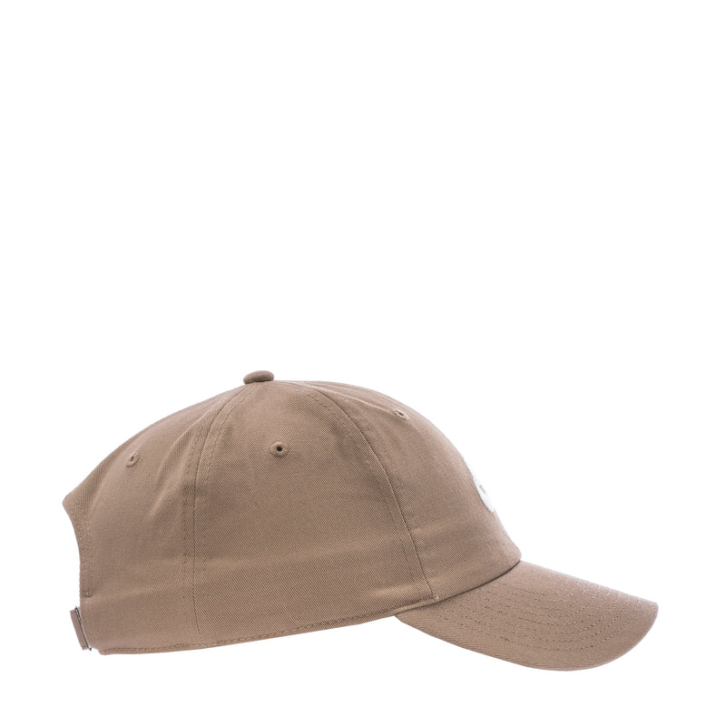 Khaki Nike strapback cap, side view with ventilation eyelets and curved brim