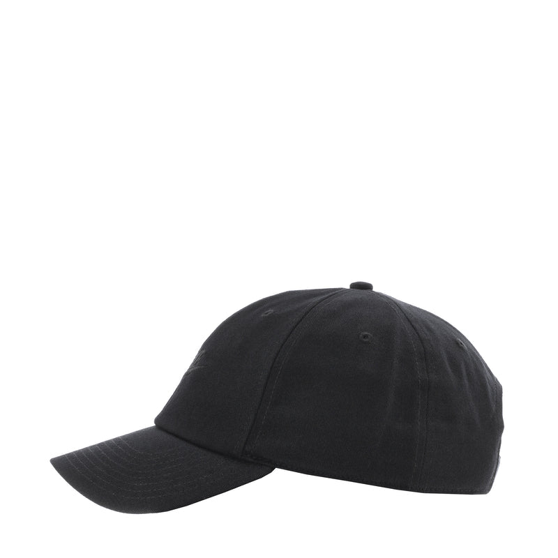 Black Nike strapback cap, angled view showing smooth crown and short brim.