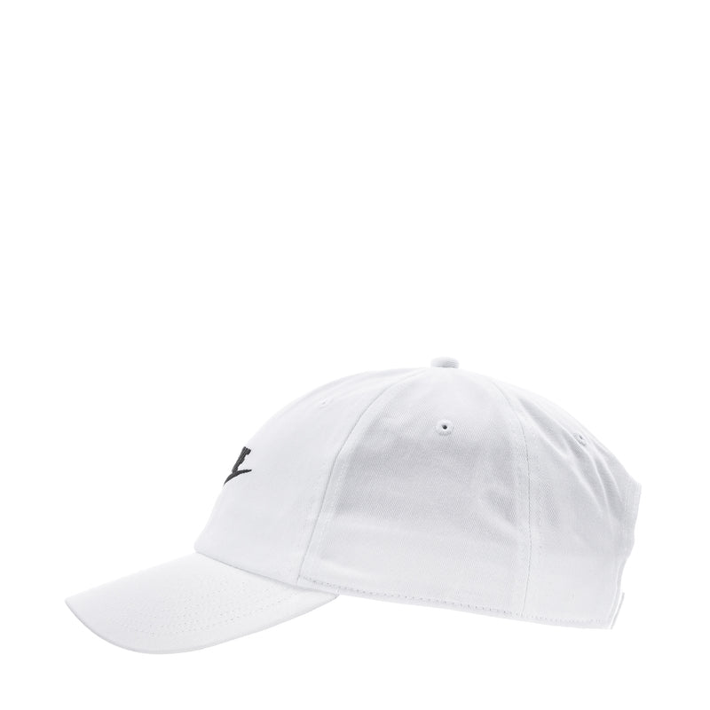 White Nike strapback cap with small black swoosh on side panel