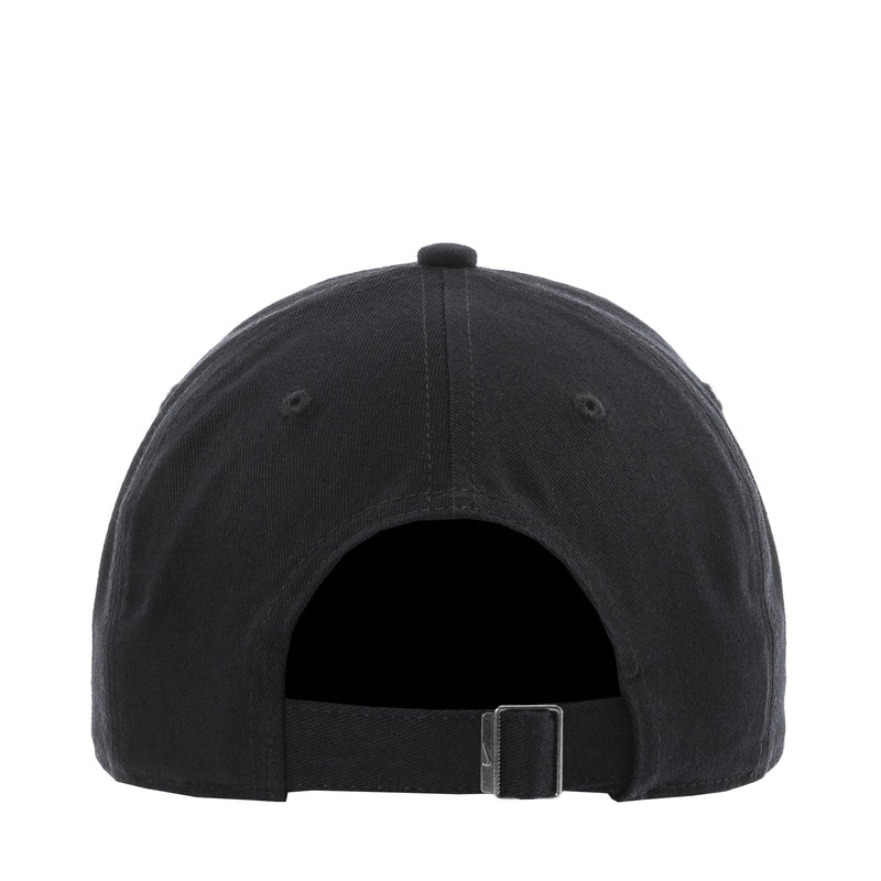 Black Nike strapback cap with adjustable buckle strap visible inside.